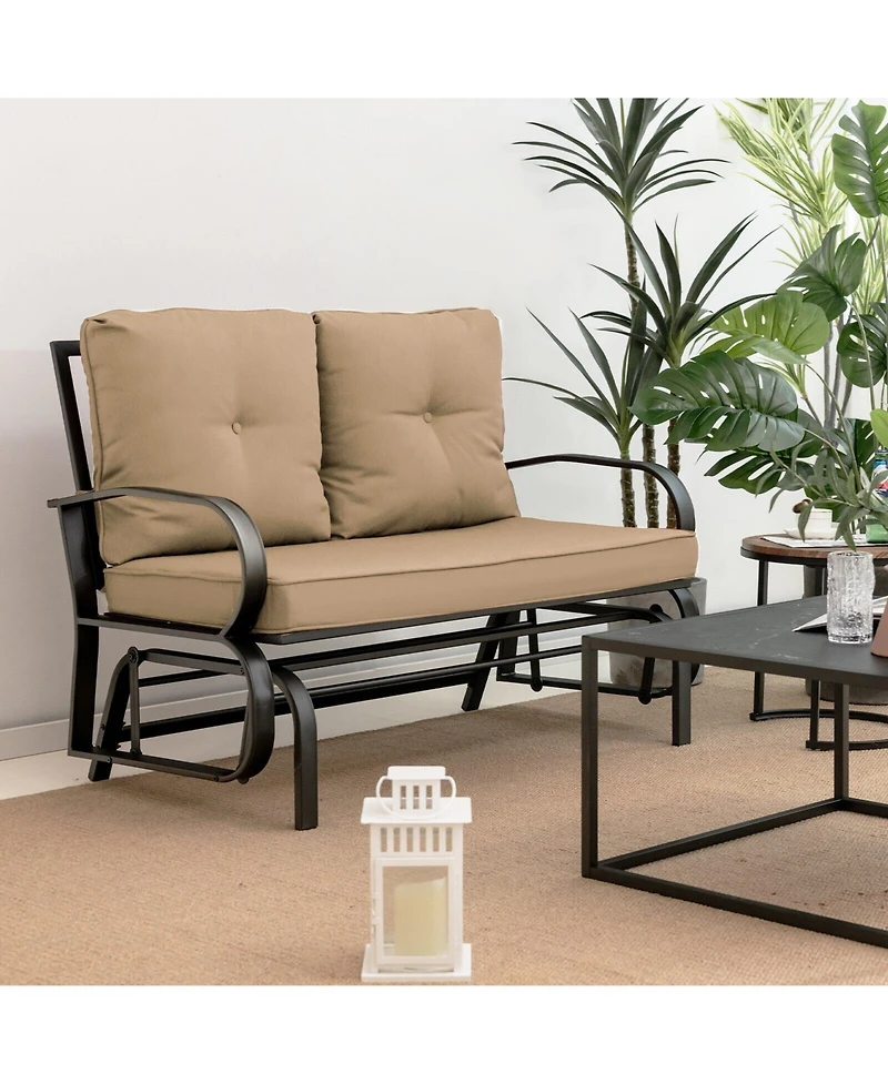 Sugift Patio 2-Person Glider Bench Rocking Loveseat with Cushioned Armrest