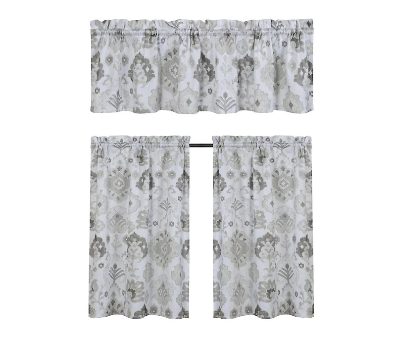 Kate Aurora Country Living Farmhouse 3 Pc Solid Cafe Kitchen Curtain Tier & Tucked Valance Set