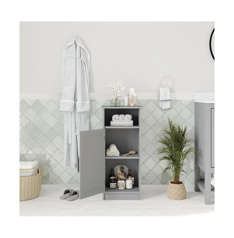 Merrick Lane Vigo Bathroom Storage Cabinet With Adjustable Cabinet Shelf, Upper Open Shelf, And Magnetic Closure Door