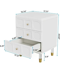 Tribesigns 3-Drawer Nightstand Tall White and Gold Bedside Table with Drawers, Versatile Modern White Night Stand with Storage for Bedroom, Living Roo