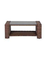 WestinTrends 4 Piece Outdoor Wicker Rattan Conversation Sofa set with Coffee table