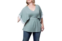 Kiyonna Plus Sarah Lace Trim Peplum Top