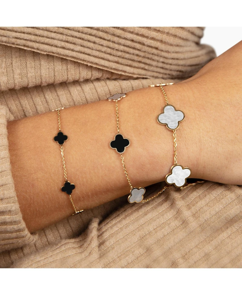 The Lovery Onyx Clover Bracelet 14K Yellow Gold