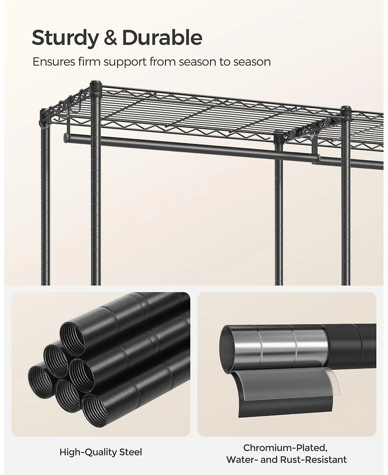 Slickblue Metal Clothing Racks, Heavy-Duty Garment Rack with Adjustable Wire Shelves, Hanging Rods, Hooks