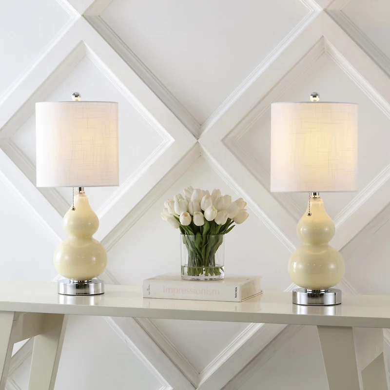 Jonathan Y Cora Classic Retro Glass Led Table Lamp with Usb Charging Port (Set of 2)