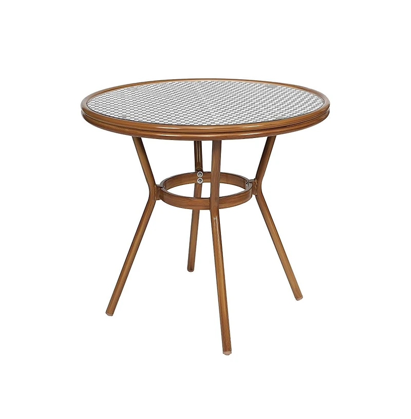 Merrick Lane Celia Bistro Style Table With Glass Top, Pe Rattan, Stack Chairs