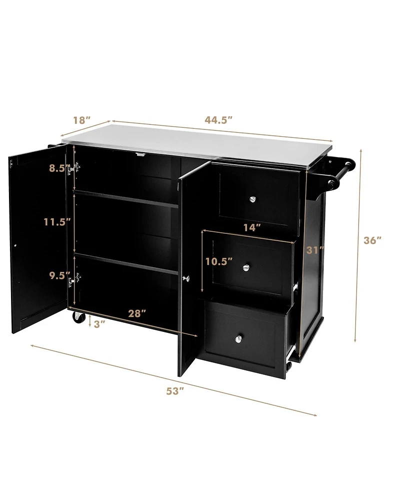 Sugift Kitchen Island 2-Door Storage Cabinet with Drawers and Stainless Steel Top