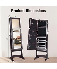Sugift Lockable Mirrored Jewelry Cabinet with Stand and 2 Led Lights