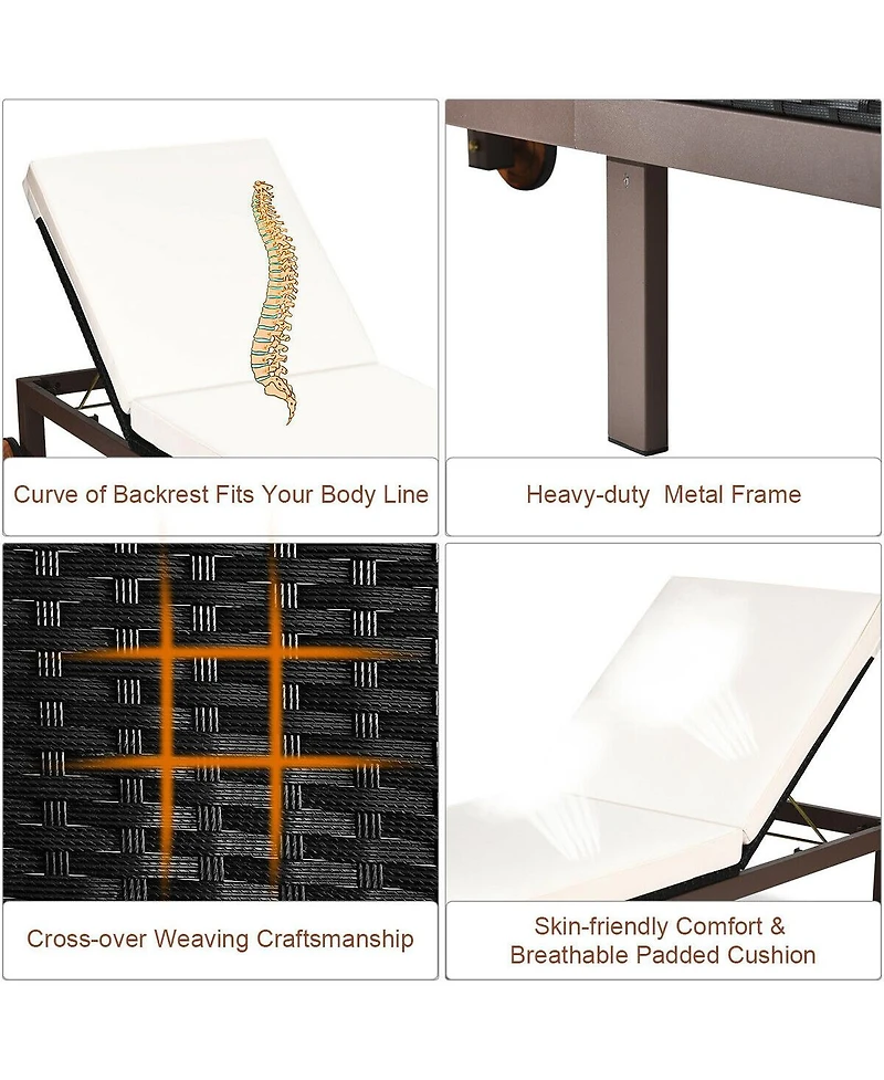 Inolait Sugift Outdoor Wicker Patio Chaise Lounge Recliner Chair with 5-Position Adjustment and Wheels