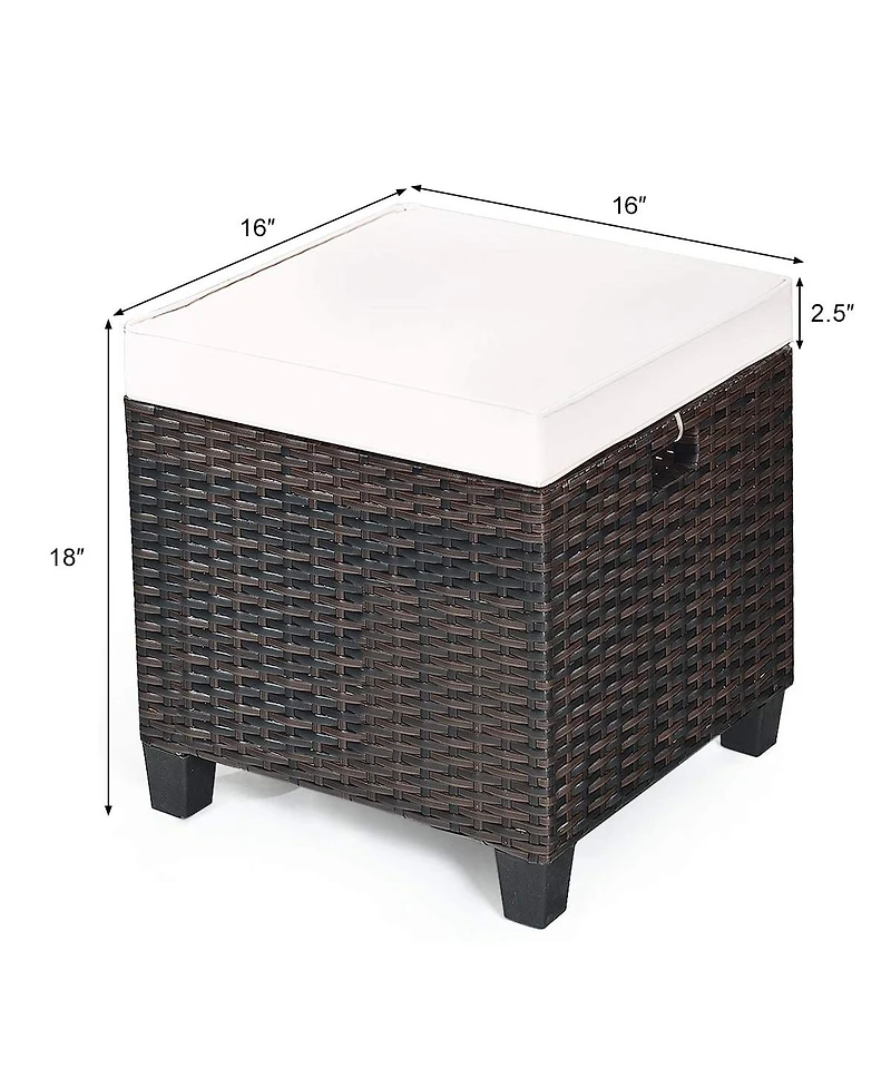 2 Pieces Patio Rattan Ottoman Seat with Removable Cushions