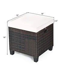 2 Pieces Patio Rattan Ottoman Seat with Removable Cushions