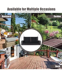 Sugift 2-Person Wicker Hanging Porch Swing with 2 Back Cushions and 1 Seat Cushion
