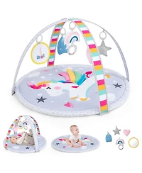 Baby Play Gym Mat Thicker Tummy Time Mat with 5 Detachable Hanging