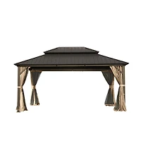 12' X 16' Hardtop Gazebo, Aluminum Metal Gazebo Withnized Steel Double Roof Canopy