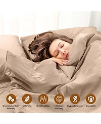 Superior Cotton Linen Blend Solid 3-Piece Duvet Cover Set, King/ California King