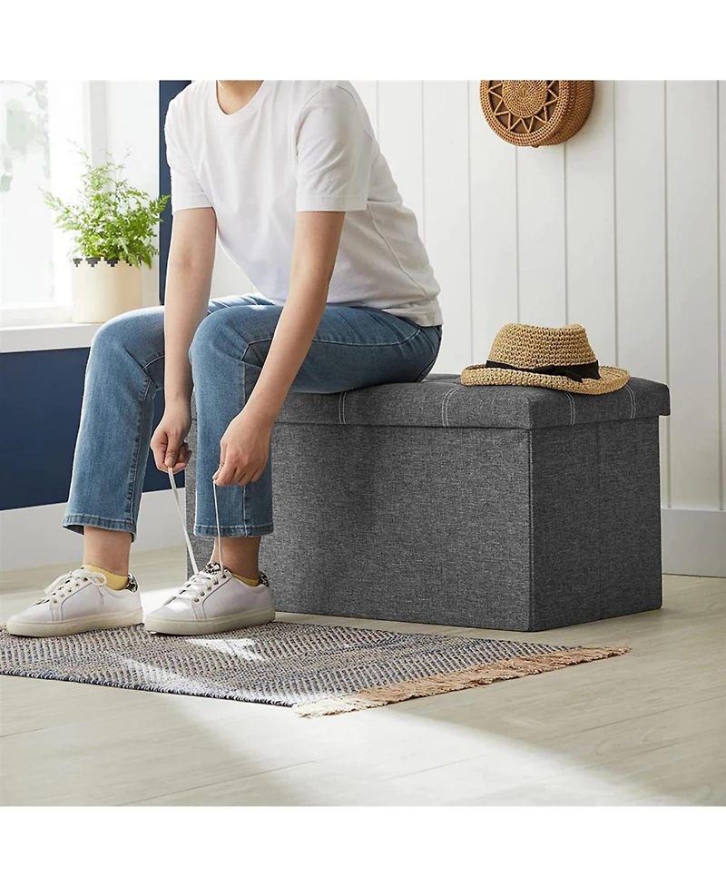 Slickblue Storage Ottoman Bench, 21 Gal. Folding Chest, Bed End Stool, Footstool With Breathable
