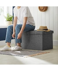 Slickblue Storage Ottoman Bench, 21 Gal. Folding Chest, Bed End Stool, Footstool With Breathable