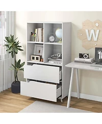 Bookcase with 2 Drawers 4-Tier Open Bookshelf with 4 Storage Cubes for Home Office