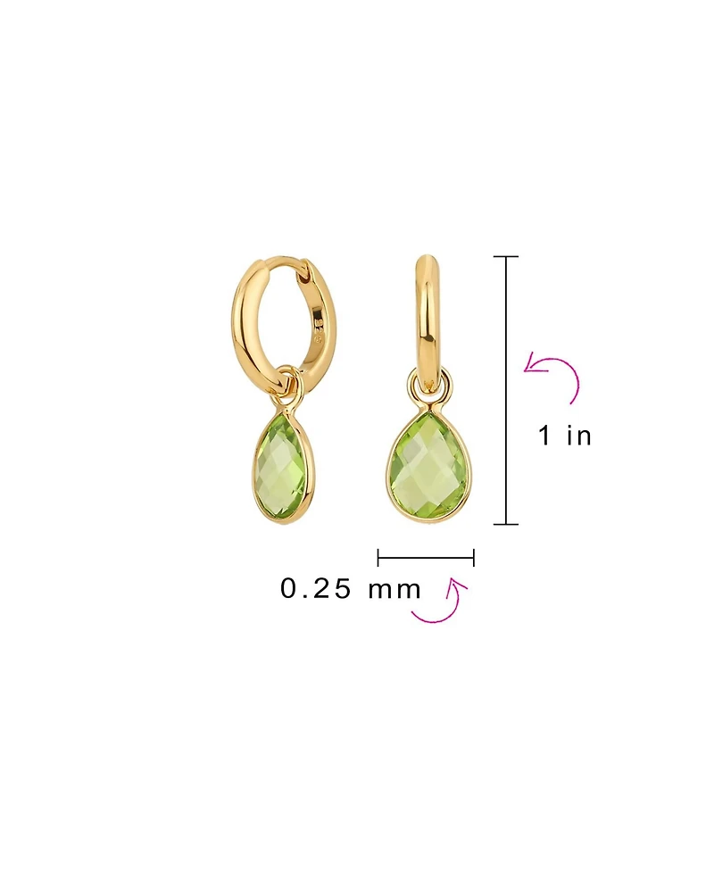 Bling Jewelry Classic Party Small 2 Ctw Olive Green Natural Peridot Halo Pear Shaped Teardrop Huggie Earrings Latch Hinge Back Hinge Gold Plated Sterl
