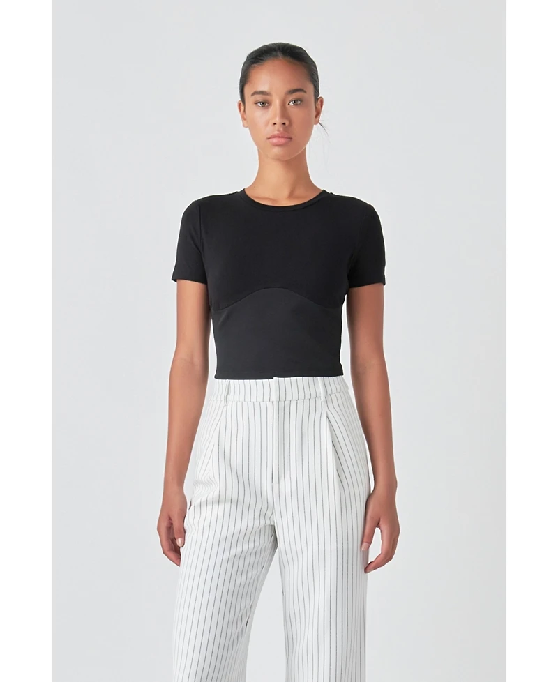 Grey Lab Women's Cropped Bustier Short Sleeve T Shirt