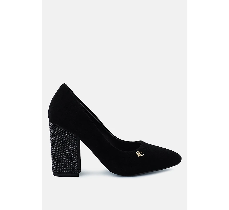 Cyber-girl Womens Rhinestone Block Heeled Pumps