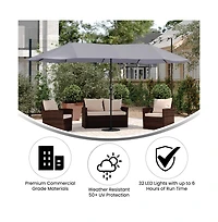 Evanston 15 Ft Triple Head Umbrella for Patio Use with Crank Handle, and Easy Lift Function