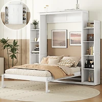 Streamdale Full Size Murphy Bed Wall Bed With Shelves And Led Lights