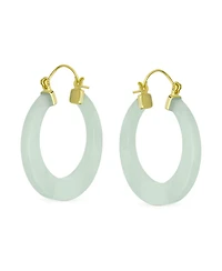 Bling Jewelry Light Green Jade Cz Hoop Earrings 14K Gold Plated Sterling Silver 1.2 Inch