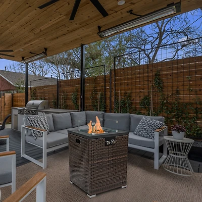 Streamdale Wicker Fire Pit Column With Glass Wind Guard
