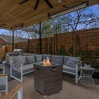Streamdale Wicker Fire Pit Column With Glass Wind Guard