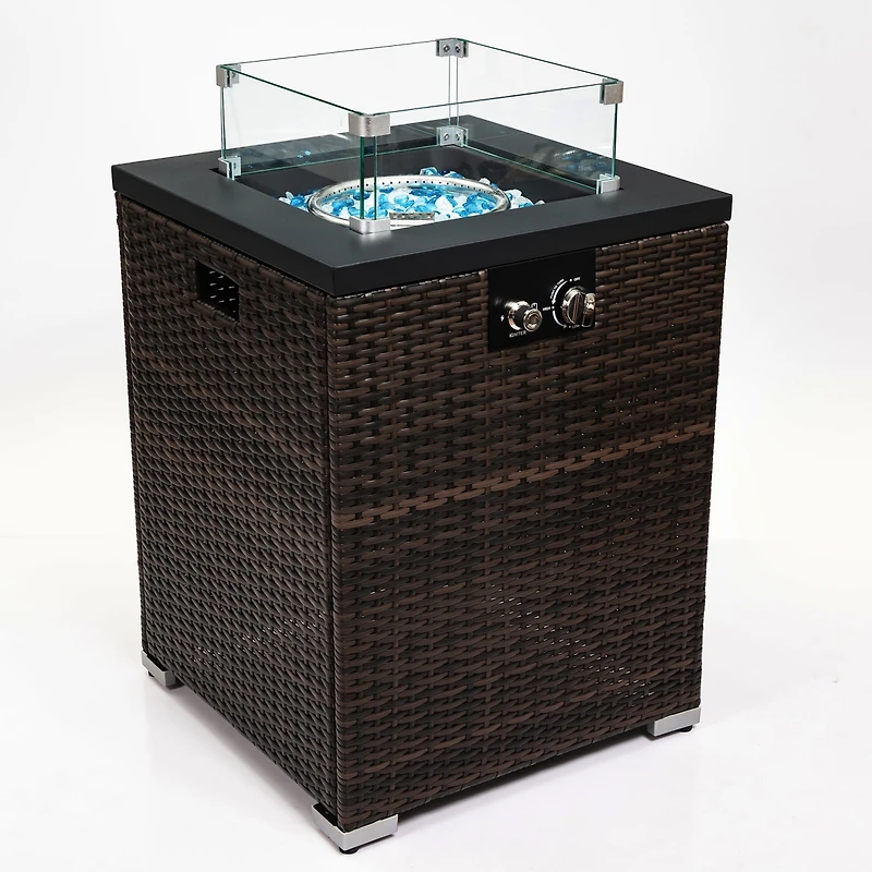 Streamdale Wicker Fire Pit Column With Glass Wind Guard