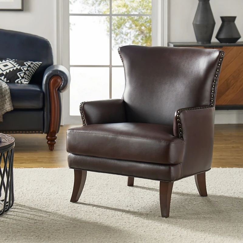 Hardamon Contemporary Leather Arm Chair with Nailhead Trim