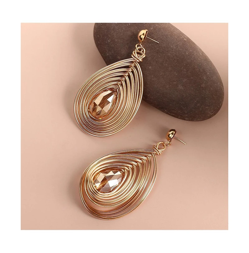 Sohi Women's Beige Teardrop Drop Earrings