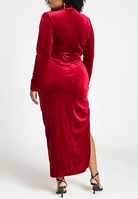 Eloquii Plus Mock Neck Velvet Dress With Slit