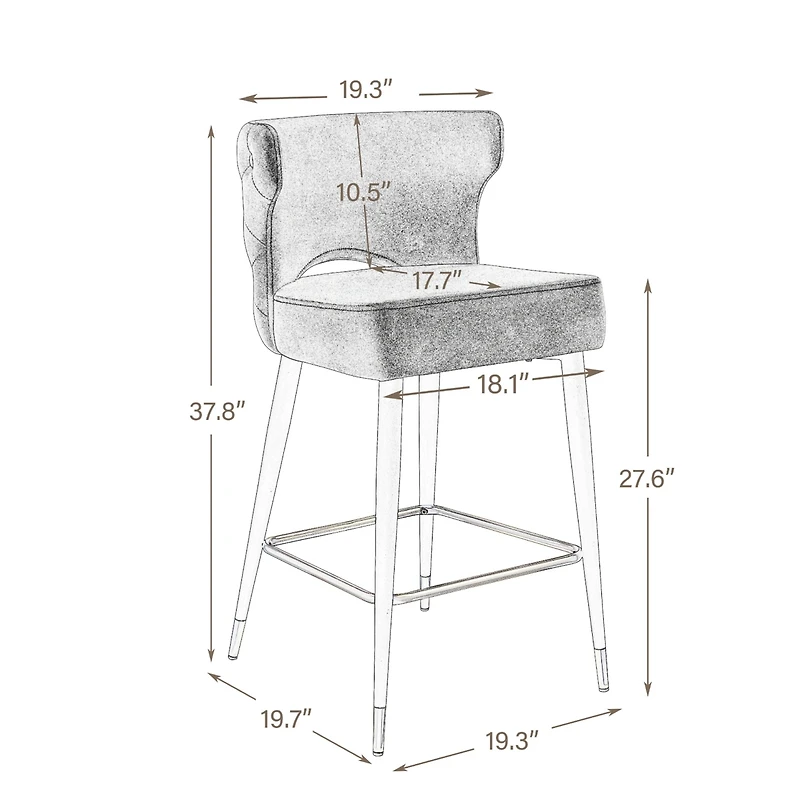 Streamdale Gray & Gold Velvet Counter Stool
