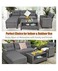Sugift 4 Pieces Patio Rattan Furniture Set with Cushion and Table Shelf