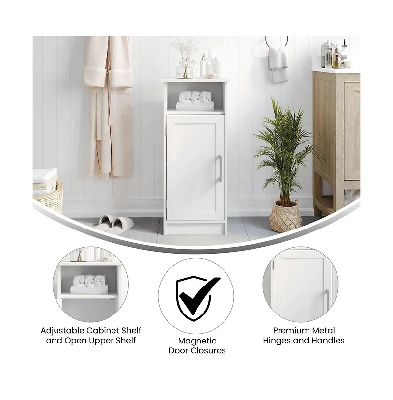 Merrick Lane Vigo Bathroom Storage Cabinet With Adjustable Cabinet Shelf, Upper Open Shelf