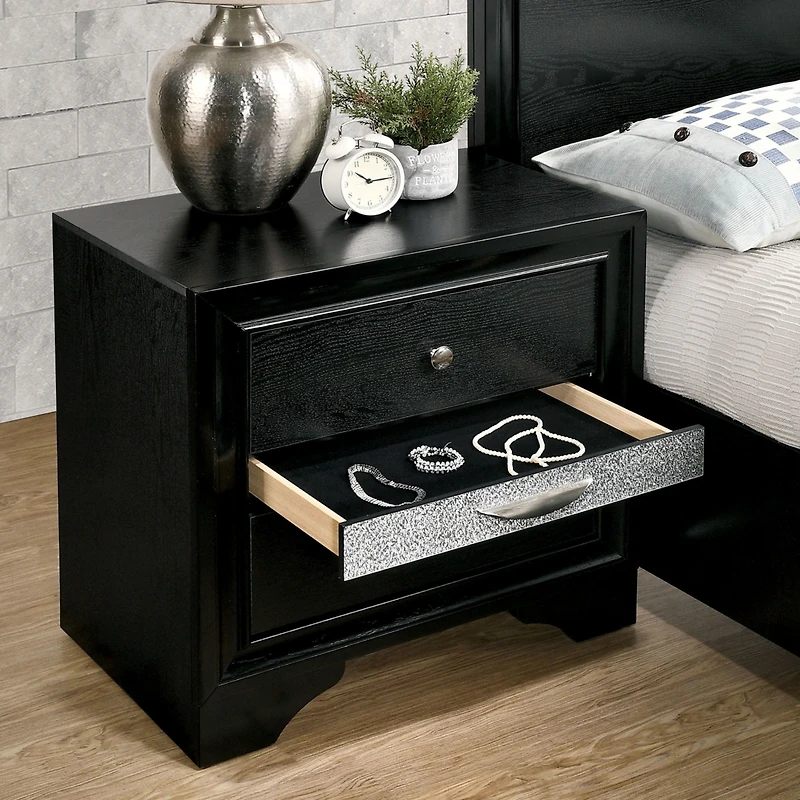 Simplie Fun Contemporary Silver Nightstand with Hidden Jewelry Drawer