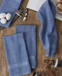 Design Imports Basic Terry Collection Waffle Dishtowel Set, 15x26", Solid Stonewash Blue, 4 Piece