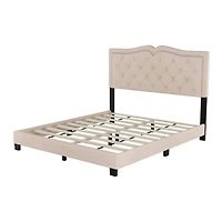 Streamdale Furniture Queen Size Upholstered Bed Frame With Rivet Design, Modern Velvet Platform Bed With Tufted Headboard