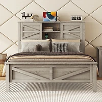 Rustic Full Size Farmhouse Bed with Charging Station