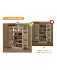 Streamdale Furniture White Led Kitchen Pantry Cabinet with 2 Doors and Shelves