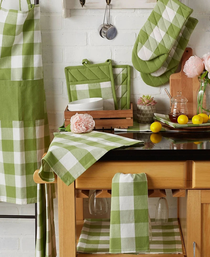 Design Imports Buffalo Check Kitchen Collection, Classic Farmhouse Dishtowel Set, 20x30", Antique Green, 3 Piece