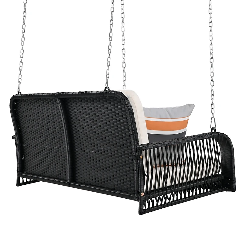 Streamdale White and Gray 2-Seater Wicker Porch Swing