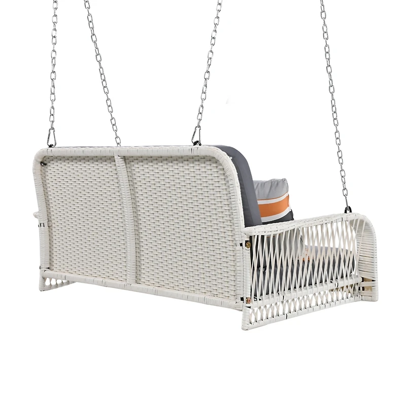 Streamdale White and Gray 2-Seater Wicker Porch Swing