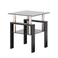 Simplie Fun 1-Piece Modern Tempered Glass Tea Table Coffee Table End Table, Square Table For Living Room, Black