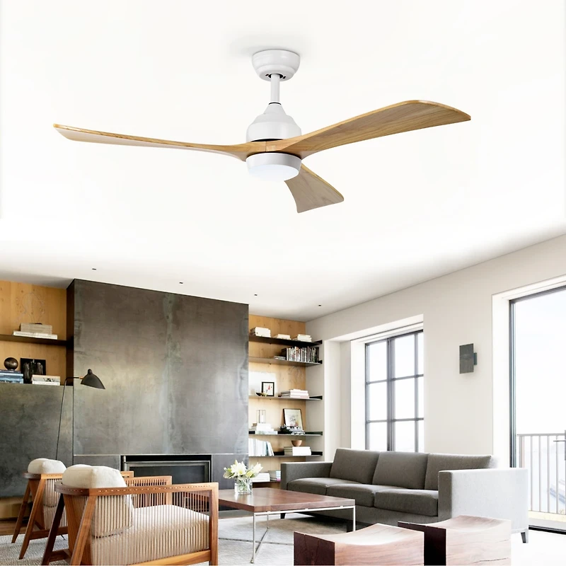 Streamdale 52" Ceiling Fan with Remote Control, 6 Speeds (White/Natural)