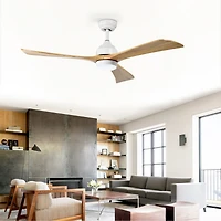 Streamdale 52" Ceiling Fan with Remote Control, 6 Speeds (White/Natural)
