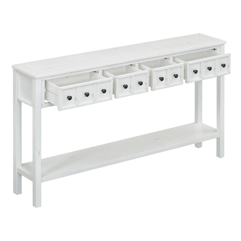 Simplie Fun Antique White Console Table with Drawers and Shelf, 60" Long
