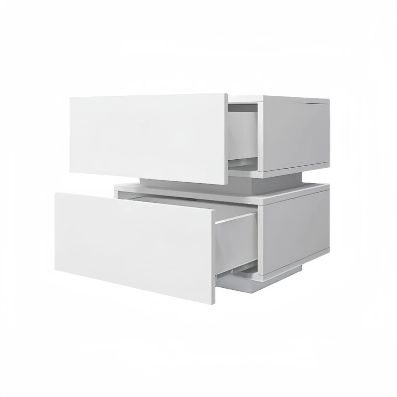 Streamdale White Glossy Bedside Table with Rgb Led and Bluetooth